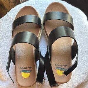 Rainbow Black Leather Sandals